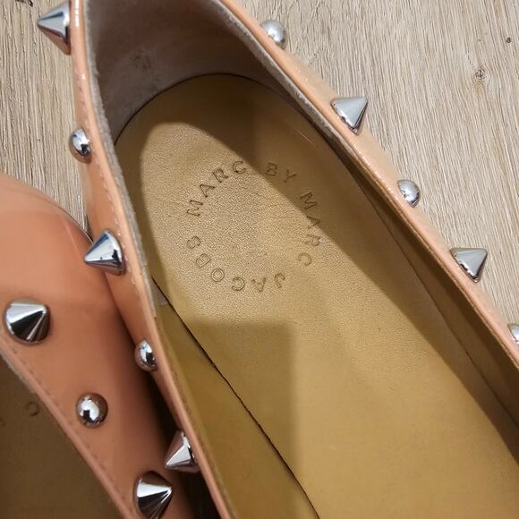 Marc Jacobs Silver Studded Piggy Pink Mouse Ballerina Pat. Lea. Flats Size 40.5 - Picture 5 of 7